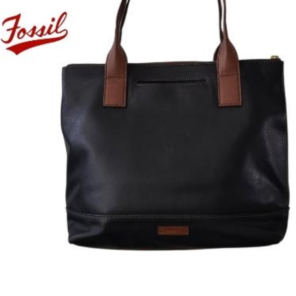 Fossil Leather Black Brown Handbag Purse Shoulder Satchel Tote Classic Women - Picture 11 of 16